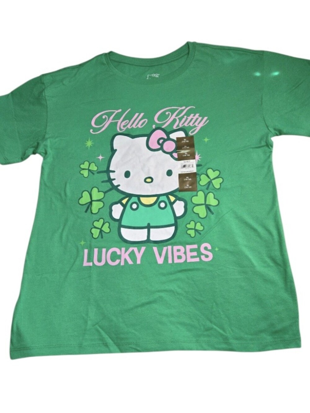 Hello Kitty Girls St. Patrick's Day Graphic T-Shirt, Lucky Vibes, Size XL. NWT!